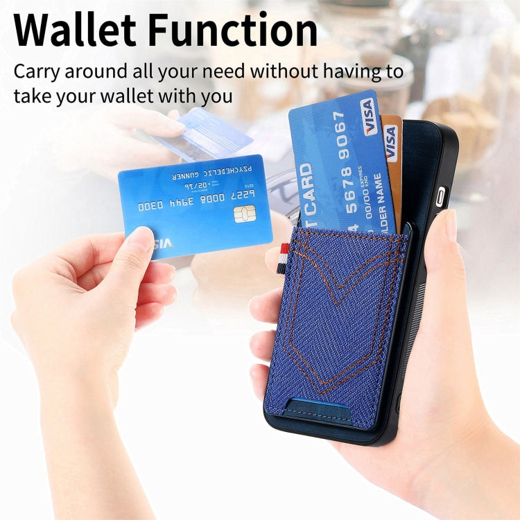 For iPhone 15 Pro Max Denim Texture Leather Skin Phone Case with Card Slot(Blue) - HoMEdemic™ 