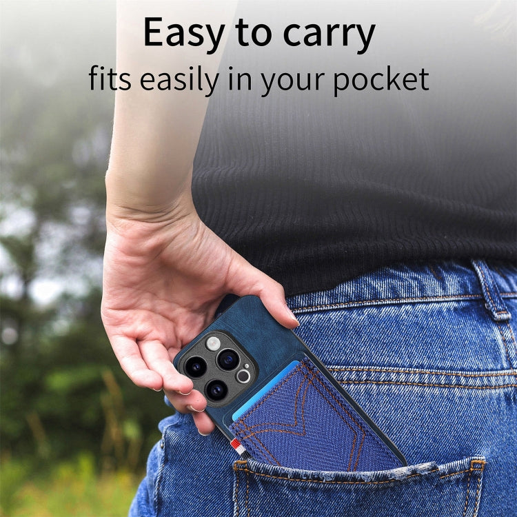 For iPhone 15 Pro Max Denim Texture Leather Skin Phone Case with Card Slot(Blue) - HoMEdemic™ 