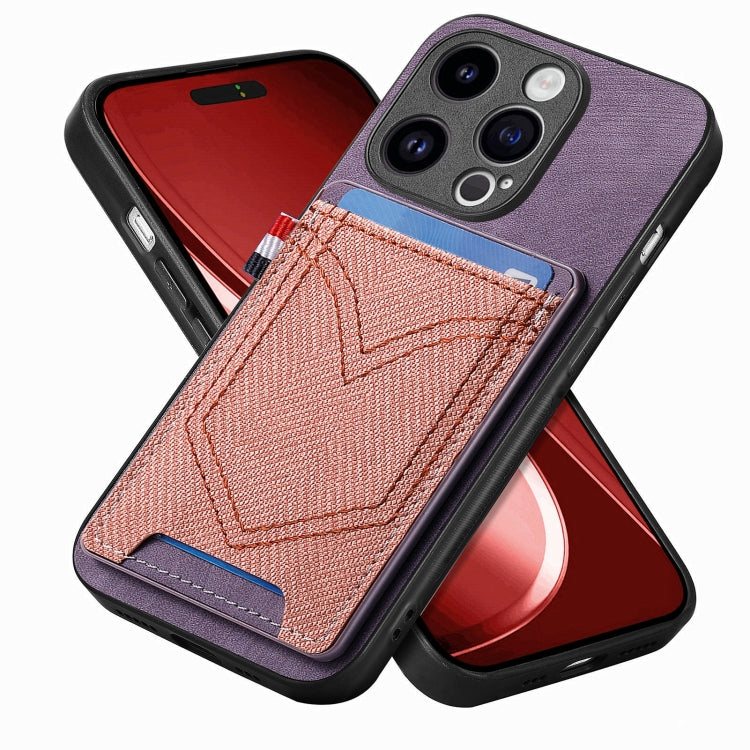 For iPhone 15 Pro Max Denim Texture Leather Skin Phone Case with Card Slot(Purple) - HoMEdemic™ 