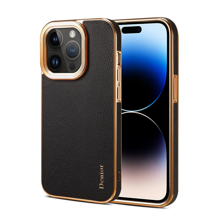 For iPhone 15 Pro Max Denior Cowhide Leather Plating Phone Case(Black) - HoMEdemic™ 