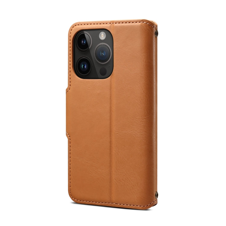 For iPhone 15 Pro Max Denior Cowhide Texture Wallet Style Leather Phone Case(Khaki) - HoMEdemic™ 