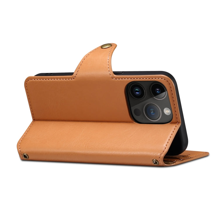 For iPhone 15 Pro Max Denior Cowhide Texture Wallet Style Leather Phone Case(Khaki) - HoMEdemic™ 
