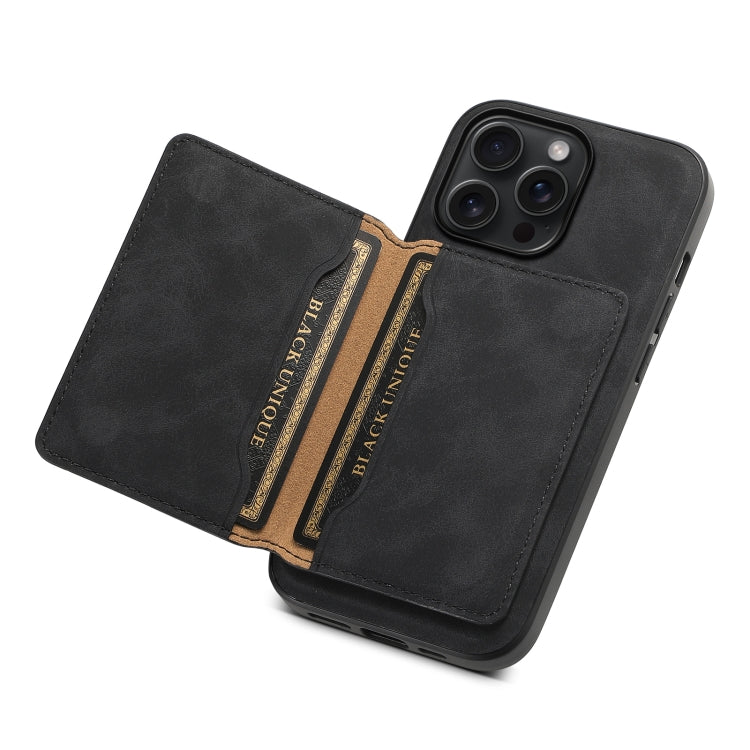 For iPhone 15 Pro Max Denior D13 Retro Texture Leather MagSafe Card Bag Phone Case(Black) - HoMEdemic™ 