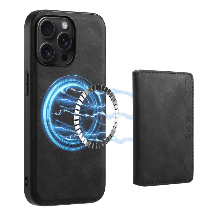 For iPhone 15 Pro Max Denior D13 Retro Texture Leather MagSafe Card Bag Phone Case(Black) - HoMEdemic™ 