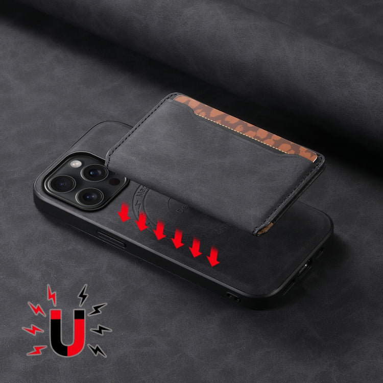For iPhone 15 Pro Max Denior D13 Retro Texture Leather MagSafe Card Bag Phone Case(Black) - HoMEdemic™ 