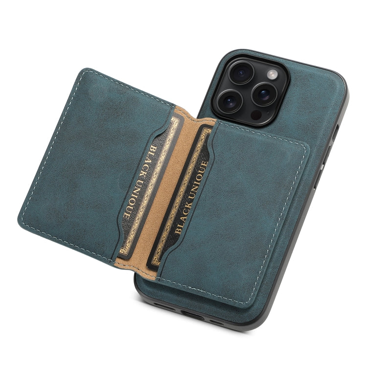 For iPhone 15 Pro Max Denior D13 Retro Texture Leather MagSafe Card Bag Phone Case(Blue) - HoMEdemic™ 