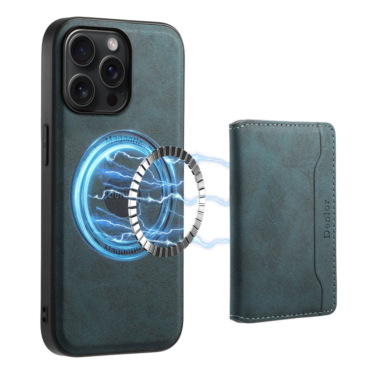 For iPhone 15 Pro Max Denior D13 Retro Texture Leather MagSafe Card Bag Phone Case(Blue) - HoMEdemic™ 