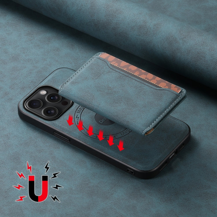 For iPhone 15 Pro Max Denior D13 Retro Texture Leather MagSafe Card Bag Phone Case(Blue) - HoMEdemic™ 