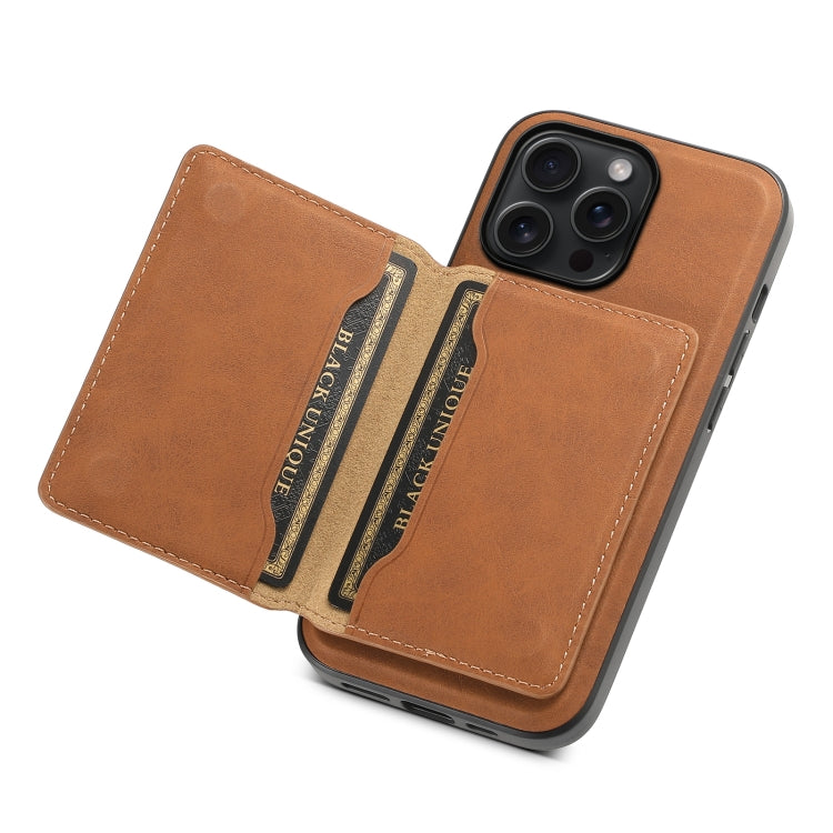 For iPhone 15 Pro Max Denior D13 Retro Texture Leather MagSafe Card Bag Phone Case(Brown) - HoMEdemic™ 