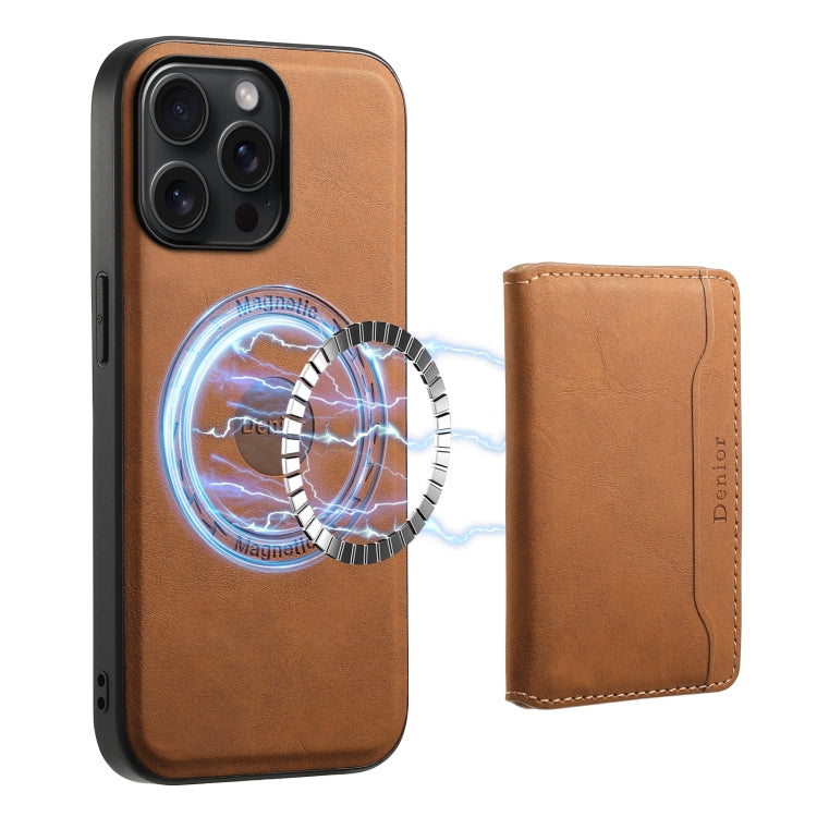 For iPhone 15 Pro Max Denior D13 Retro Texture Leather MagSafe Card Bag Phone Case(Brown) - HoMEdemic™ 