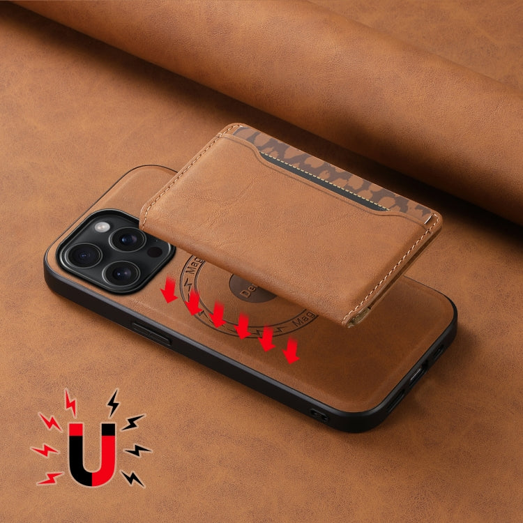 For iPhone 15 Pro Max Denior D13 Retro Texture Leather MagSafe Card Bag Phone Case(Brown) - HoMEdemic™ 