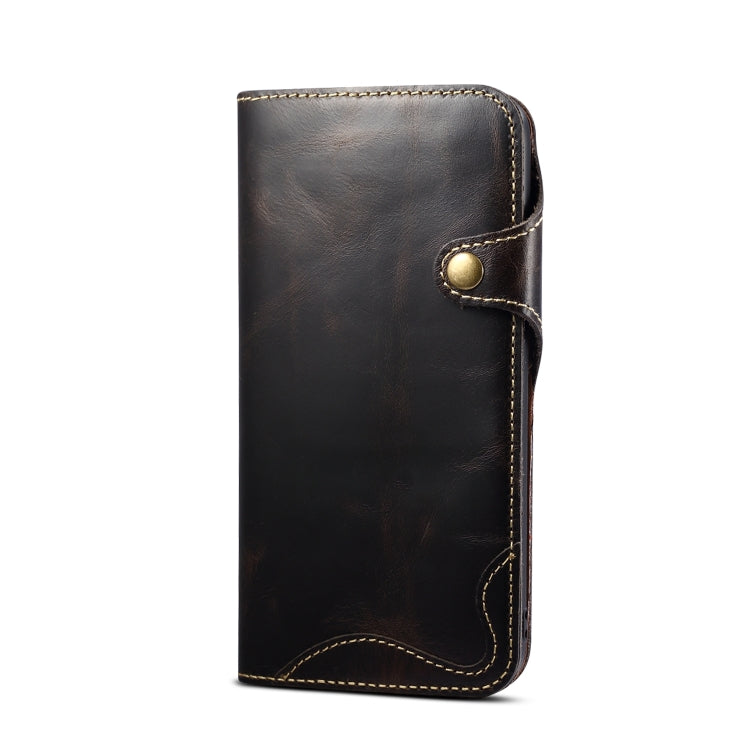 For iPhone 15 Pro Max Denior Oil Wax Cowhide Magnetic Button Genuine Leather Case(Black) - HoMEdemic™ 