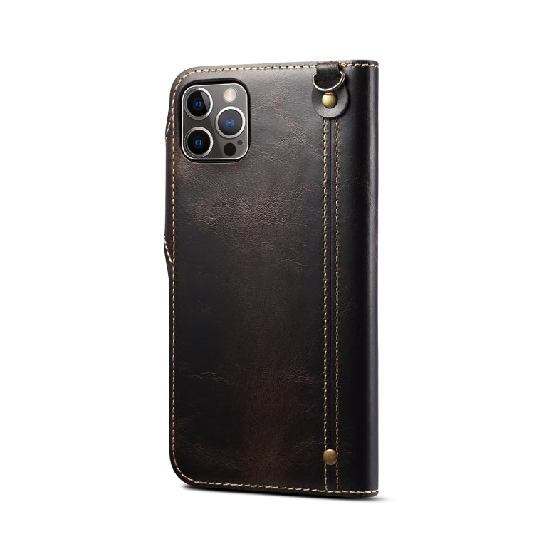 For iPhone 15 Pro Max Denior Oil Wax Cowhide Magnetic Button Genuine Leather Case(Black) - HoMEdemic™ 