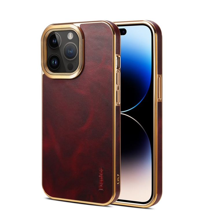 For iPhone 15 Pro Max Denior Oil Wax Cowhide Plating Phone Case(Red) - HoMEdemic™ 