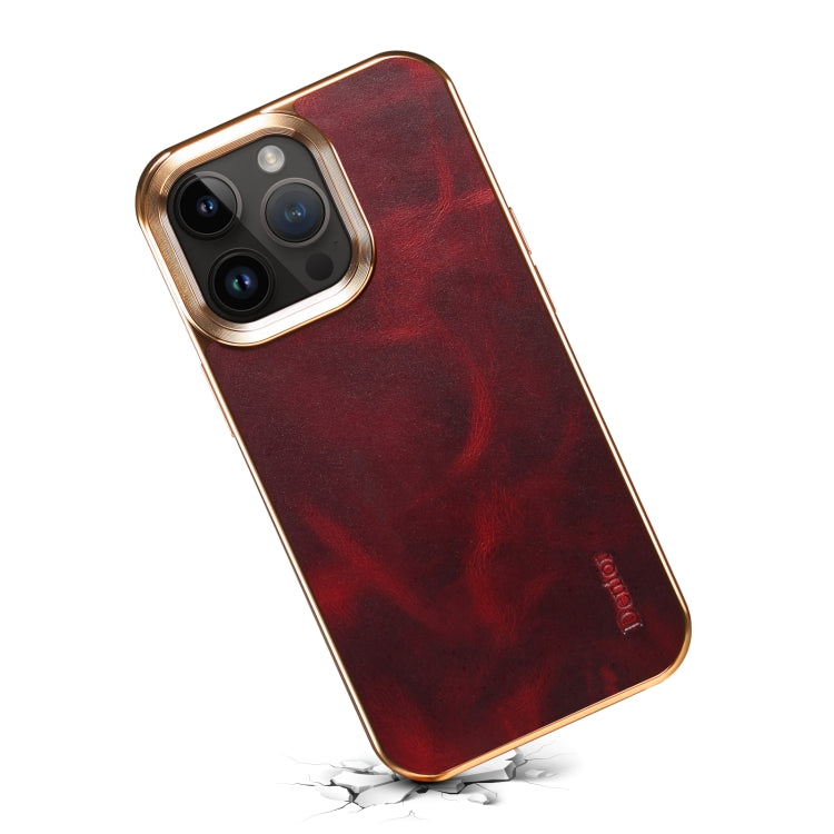 For iPhone 15 Pro Max Denior Oil Wax Cowhide Plating Phone Case(Red) - HoMEdemic™ 