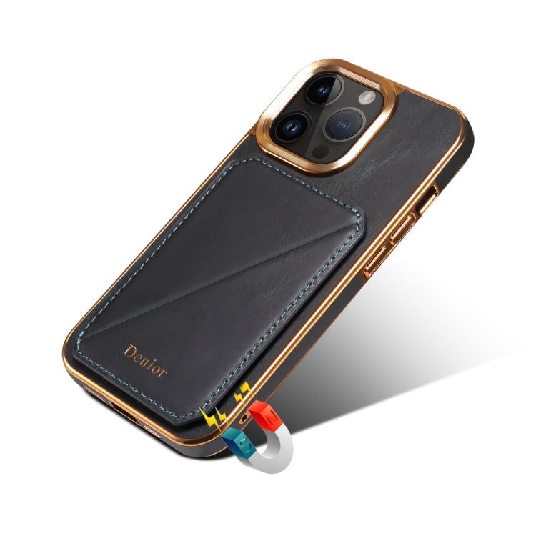 For iPhone 15 Pro Max Denior Oil Wax Leather Electroplating Card Slot Holder Phone Case(Blue) - HoMEdemic™ 