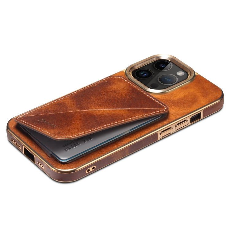 For iPhone 15 Pro Max Denior Oil Wax Leather Electroplating Card Slot Holder Phone Case(Brown) - HoMEdemic™ 