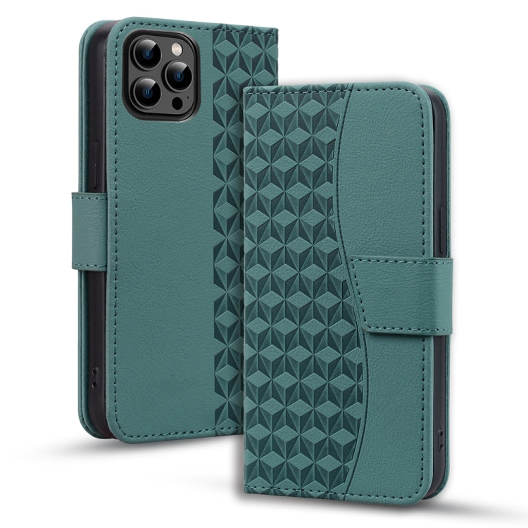 For iPhone 15 Pro Max Diamond Buckle Leather Phone Case with Lanyard(Green) - HoMEdemic™ 