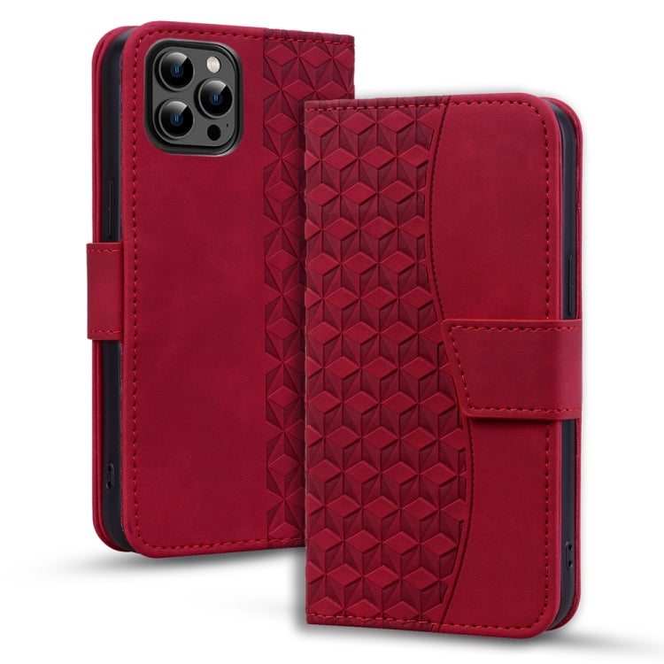 For iPhone 15 Pro Max Diamond Buckle Leather Phone Case with Lanyard(Wine Red) - HoMEdemic™ 