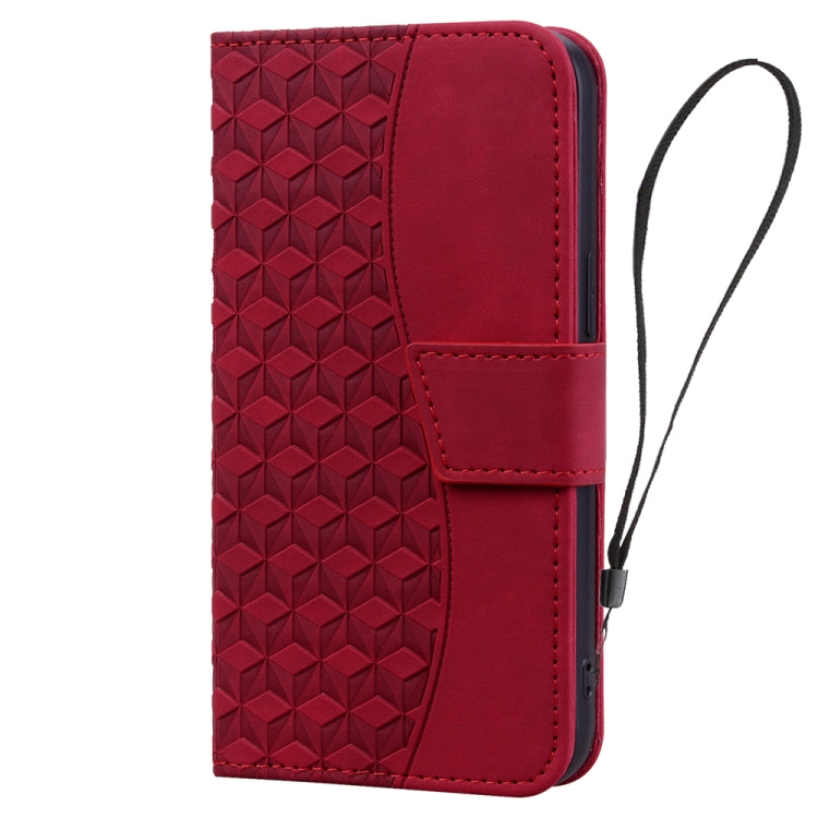 For iPhone 15 Pro Max Diamond Buckle Leather Phone Case with Lanyard(Wine Red) - HoMEdemic™ 