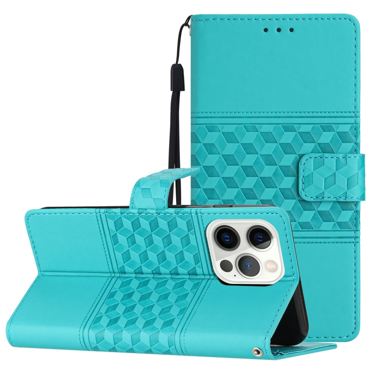 For iPhone 15 Pro Max Diamond Embossed Skin Feel Leather Phone Case(Blue) - HoMEdemic™ 