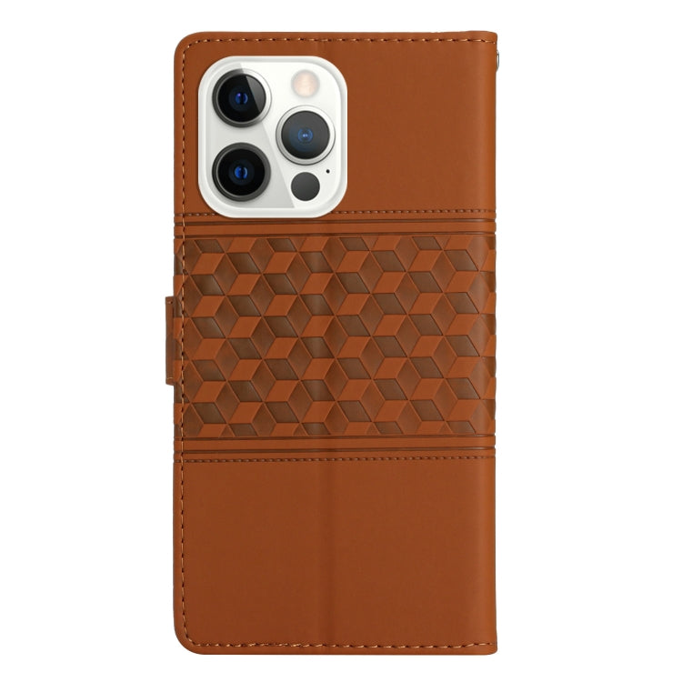 For iPhone 15 Pro Max Diamond Embossed Skin Feel Leather Phone Case(Brown) - HoMEdemic™ 
