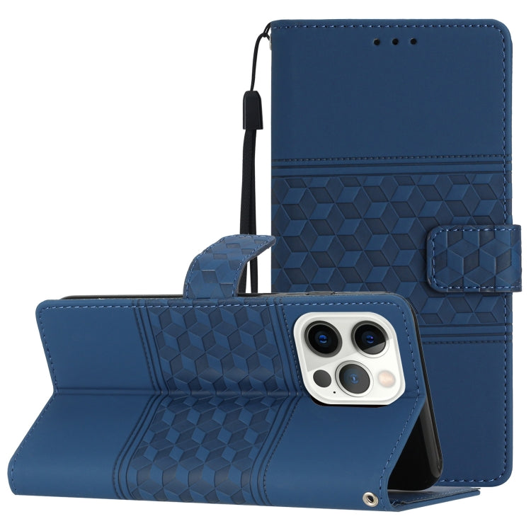 For iPhone 15 Pro Max Diamond Embossed Skin Feel Leather Phone Case(Dark Blue) - HoMEdemic™ 