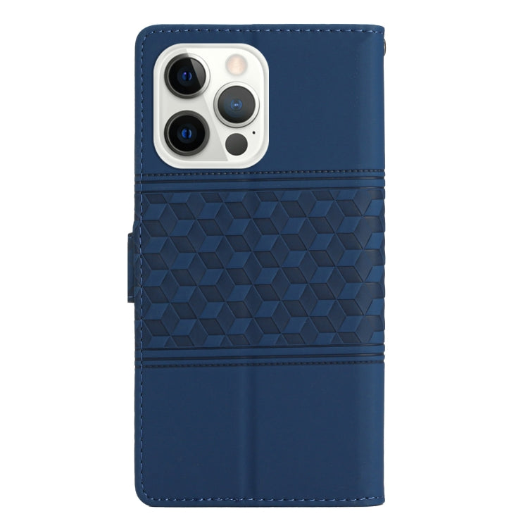 For iPhone 15 Pro Max Diamond Embossed Skin Feel Leather Phone Case(Dark Blue) - HoMEdemic™ 