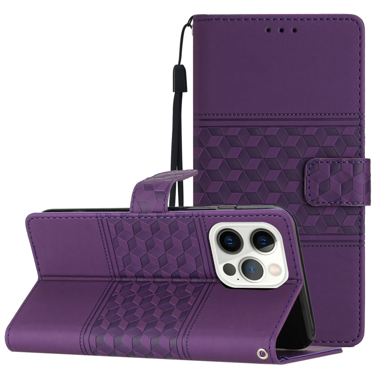 For iPhone 15 Pro Max Diamond Embossed Skin Feel Leather Phone Case(Purple) - HoMEdemic™ 