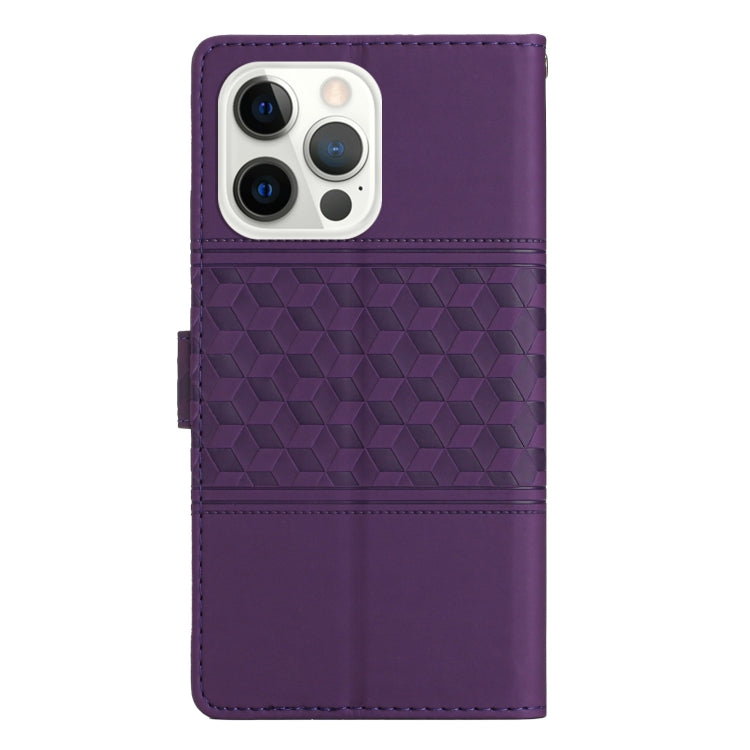 For iPhone 15 Pro Max Diamond Embossed Skin Feel Leather Phone Case(Purple) - HoMEdemic™ 
