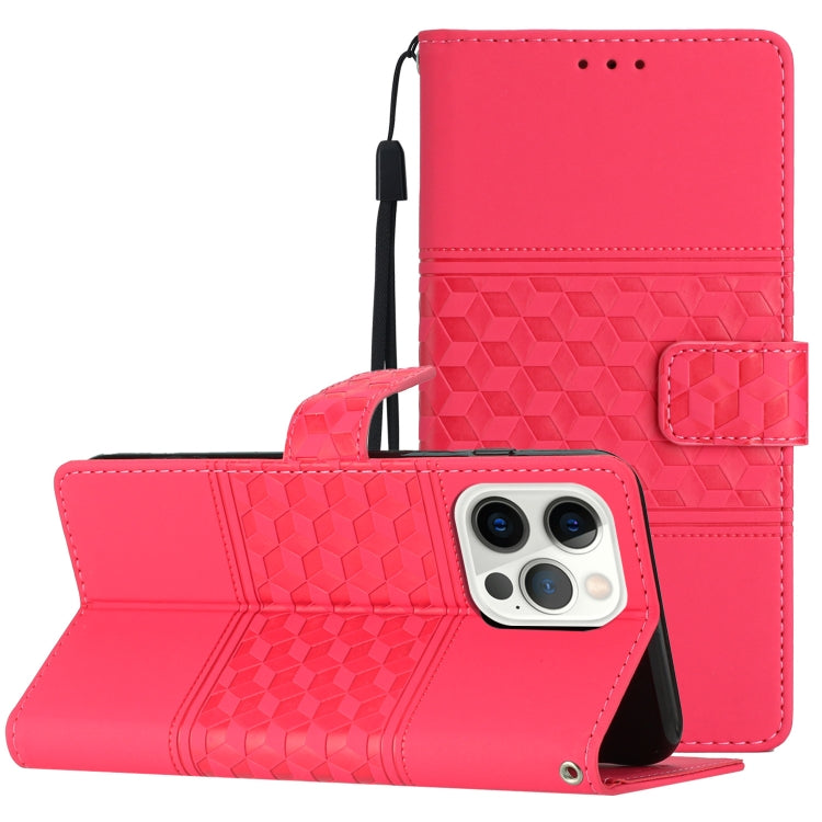 For iPhone 15 Pro Max Diamond Embossed Skin Feel Leather Phone Case(Red) - HoMEdemic™ 