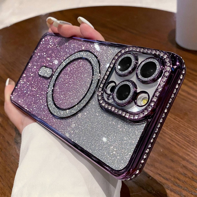 For iPhone 15 Pro Max Diamond Gradient Glitter Plated MagSafe Phone Case(Purple) - HoMEdemic™ 