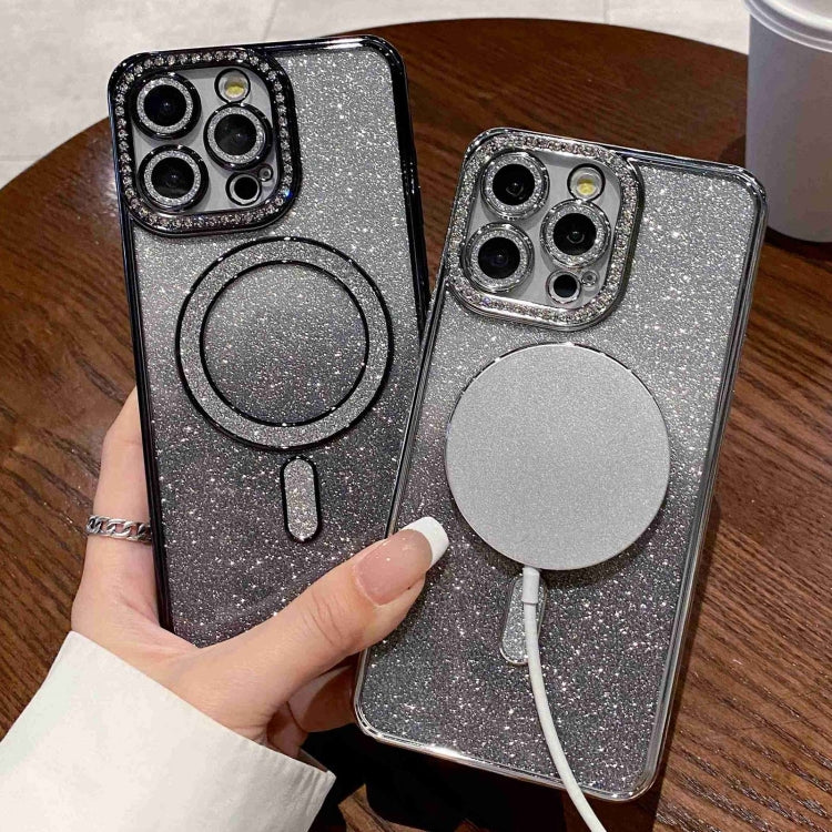 For iPhone 15 Pro Max Diamond Gradient Glitter Plated MagSafe Phone Case(Silver) - HoMEdemic™ 