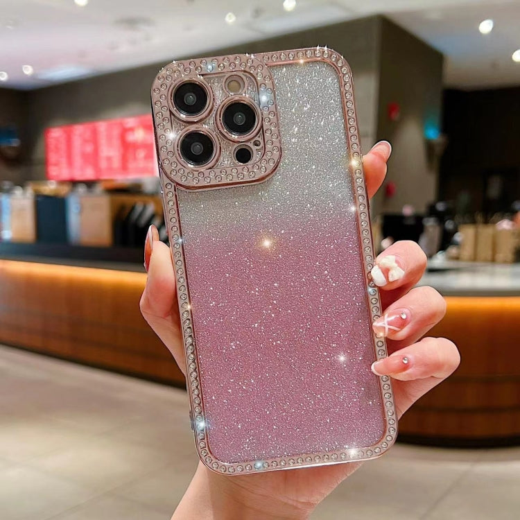 For iPhone 15 Pro Max Diamond Gradient Glitter Plated TPU Phone Case(Pink) - HoMEdemic™ 