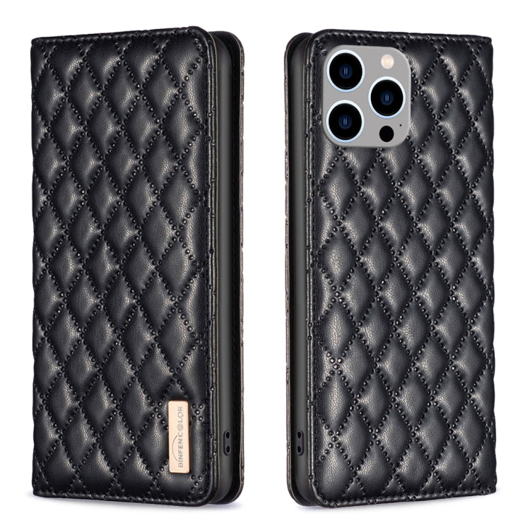 For iPhone 15 Pro Max Diamond Lattice Magnetic Leather Flip Phone Case(Black) - HoMEdemic™ 