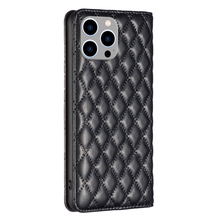 For iPhone 15 Pro Max Diamond Lattice Magnetic Leather Flip Phone Case(Black) - HoMEdemic™ 