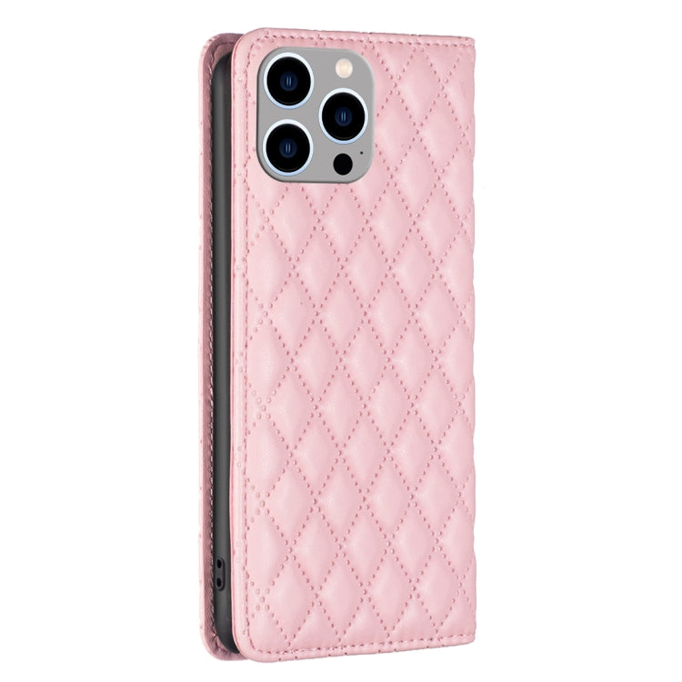 For iPhone 15 Pro Max Diamond Lattice Magnetic Leather Flip Phone Case(Pink) - HoMEdemic™ 