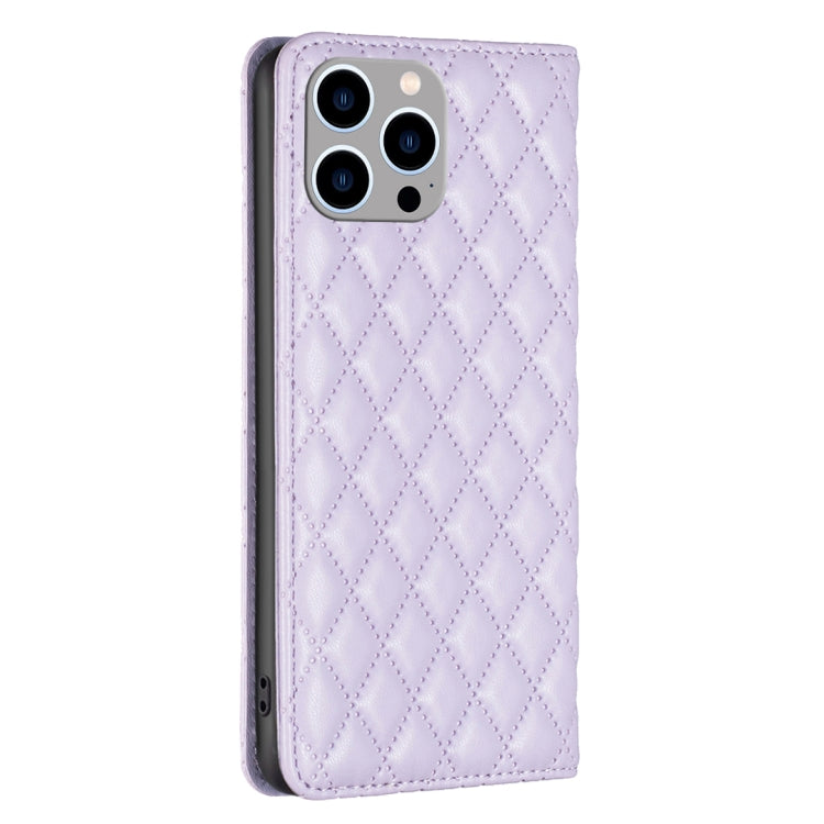 For iPhone 15 Pro Max Diamond Lattice Magnetic Leather Flip Phone Case(Purple) - HoMEdemic™ 