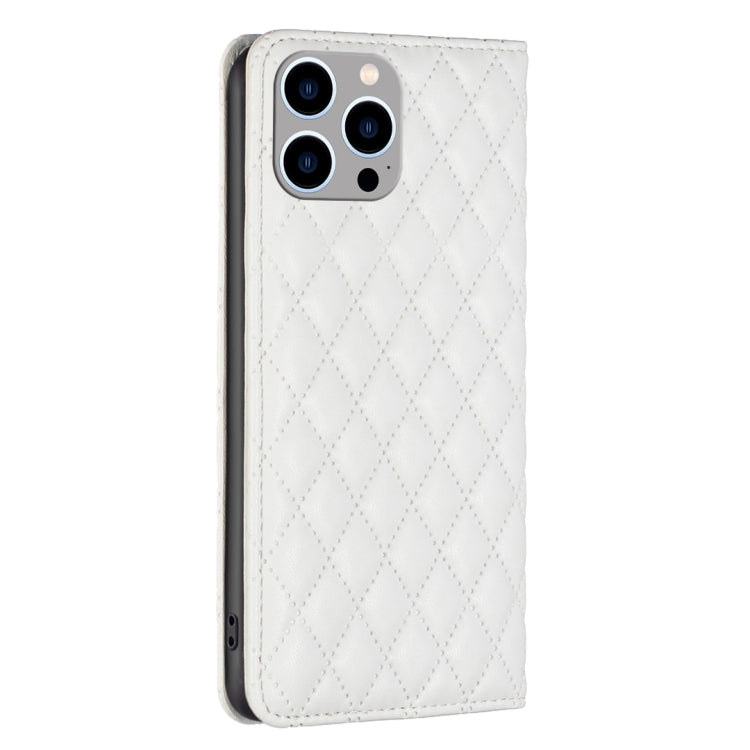 For iPhone 15 Pro Max Diamond Lattice Magnetic Leather Flip Phone Case(White) - HoMEdemic™ 