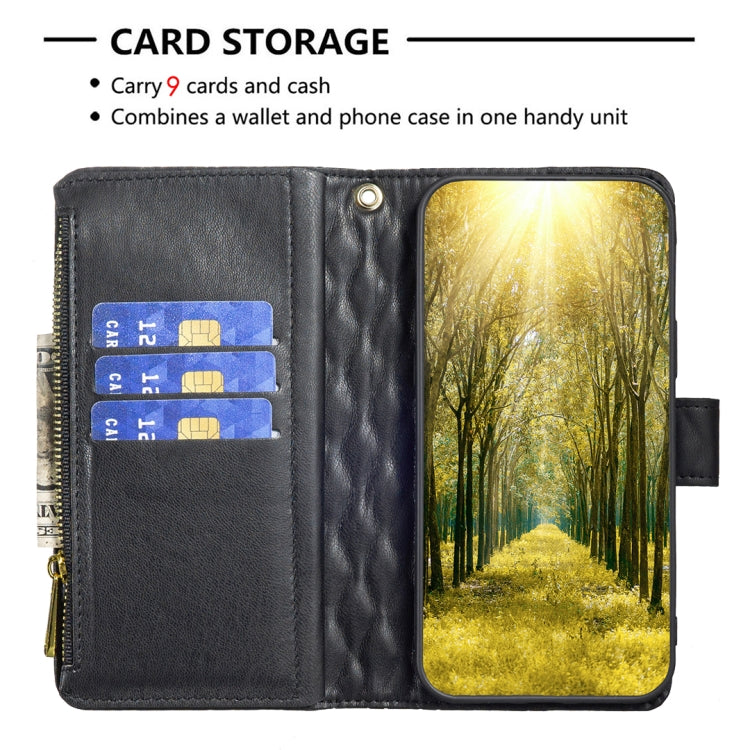 For iPhone 15 Pro Max Diamond Lattice Zipper Wallet Leather Flip Phone Case(Black) - HoMEdemic™ 