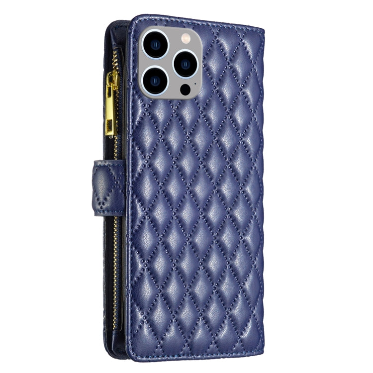 For iPhone 15 Pro Max Diamond Lattice Zipper Wallet Leather Flip Phone Case(Blue) - HoMEdemic™ 