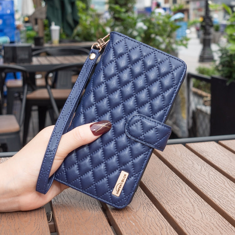 For iPhone 15 Pro Max Diamond Lattice Zipper Wallet Leather Flip Phone Case(Blue) - HoMEdemic™ 