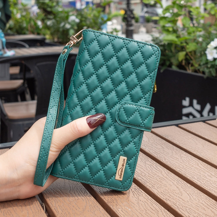 For iPhone 15 Pro Max Diamond Lattice Zipper Wallet Leather Flip Phone Case(Green) - HoMEdemic™ 