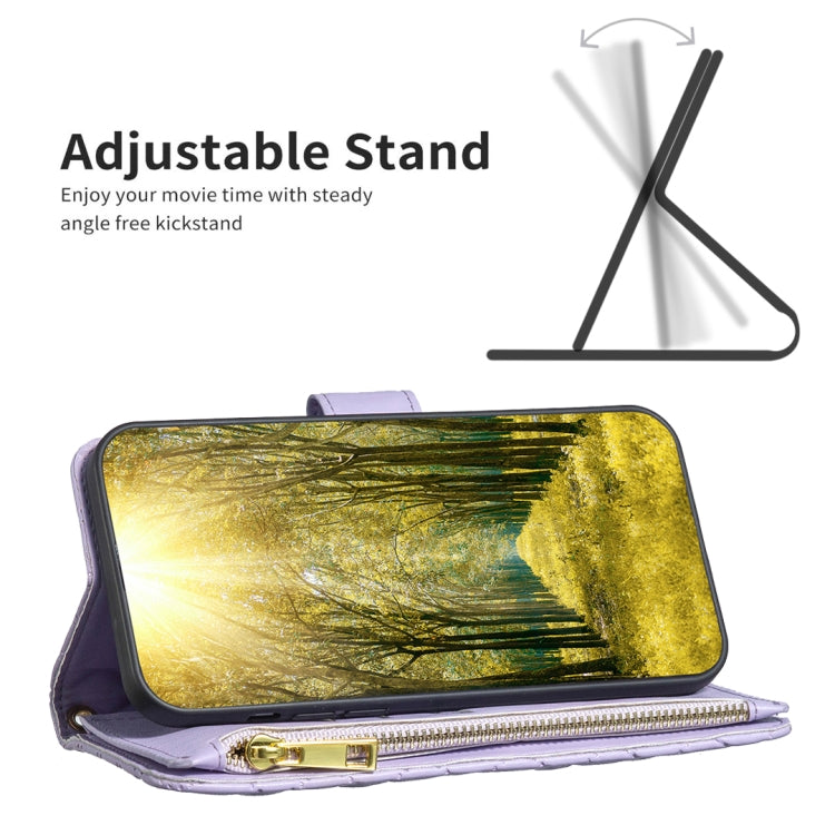 For iPhone 15 Pro Max Diamond Lattice Zipper Wallet Leather Flip Phone Case(Purple) - HoMEdemic™ 