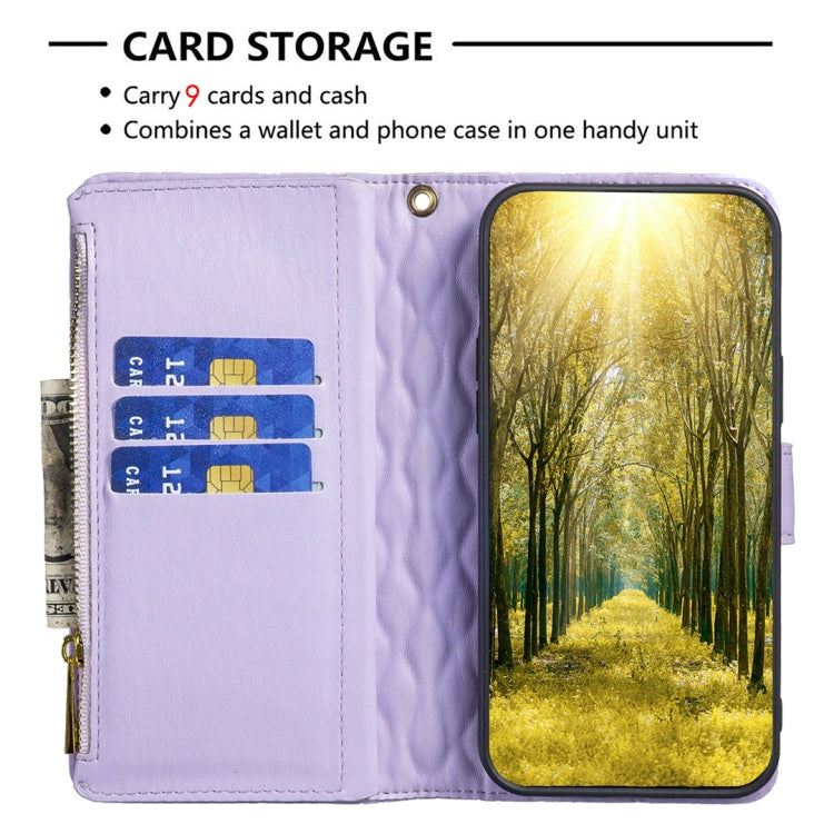 For iPhone 15 Pro Max Diamond Lattice Zipper Wallet Leather Flip Phone Case(Purple) - HoMEdemic™ 