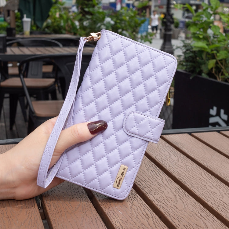 For iPhone 15 Pro Max Diamond Lattice Zipper Wallet Leather Flip Phone Case(Purple) - HoMEdemic™ 