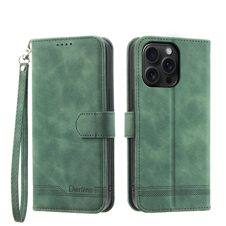 For iPhone 15 Pro Max Dierfeng Dream Line TPU Hybrid PU Leather Phone Case(Green) - HoMEdemic™ 