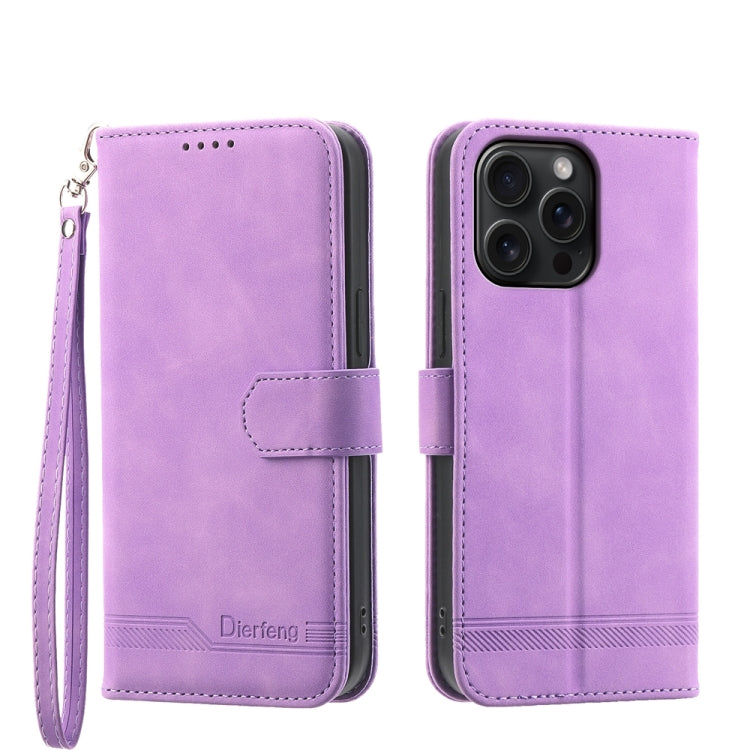 For iPhone 15 Pro Max Dierfeng Dream Line TPU Hybrid PU Leather Phone Case(Purple) - HoMEdemic™ 