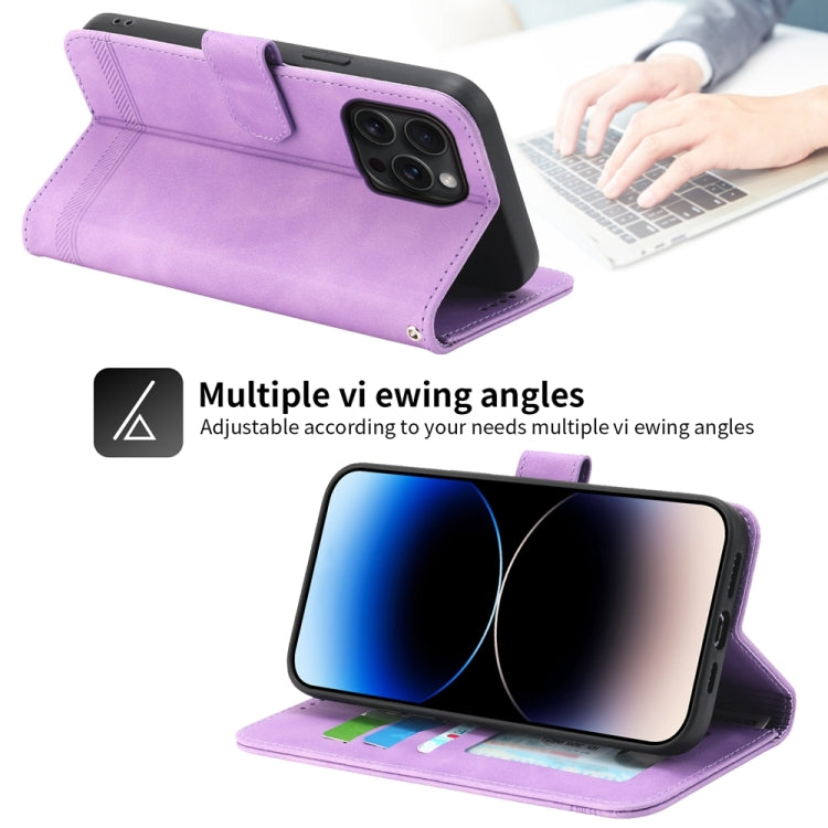 For iPhone 15 Pro Max Dierfeng Dream Line TPU Hybrid PU Leather Phone Case(Purple) - HoMEdemic™ 