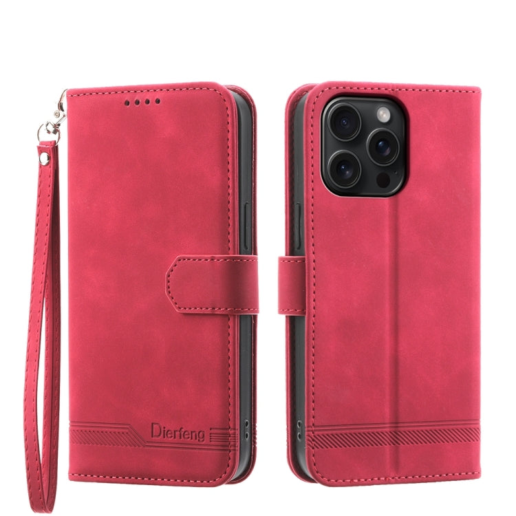 For iPhone 15 Pro Max Dierfeng Dream Line TPU Hybrid PU Leather Phone Case(Red) - HoMEdemic™ 